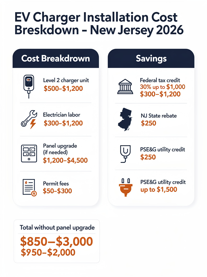 EV Charger Installation Cost Guide NJ 2026 Infographic