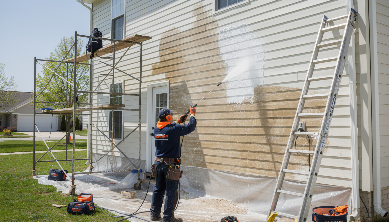 Exterior home power washing and prep work before painting in West Long Branch NJ